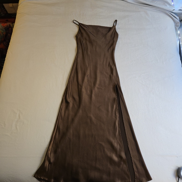 Audrey 3+1 Dresses & Skirts - Audrey 3+1 Espresso Brown Maxi Spaghetti Strap Slip Dress Cowl Neck Thigh Slit